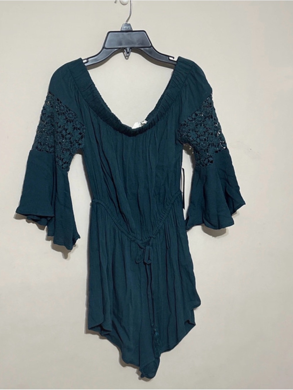Blush Teal Crochet-Sleeve Romper